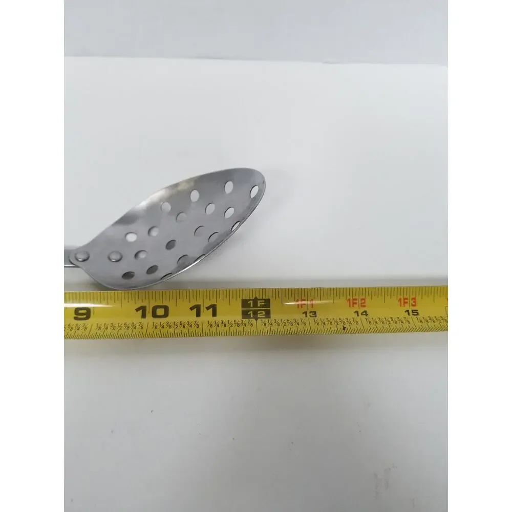 Ekco Stainless USA Black Handle & White Daisy Pattern Slotted Spoon MCM Vtg
